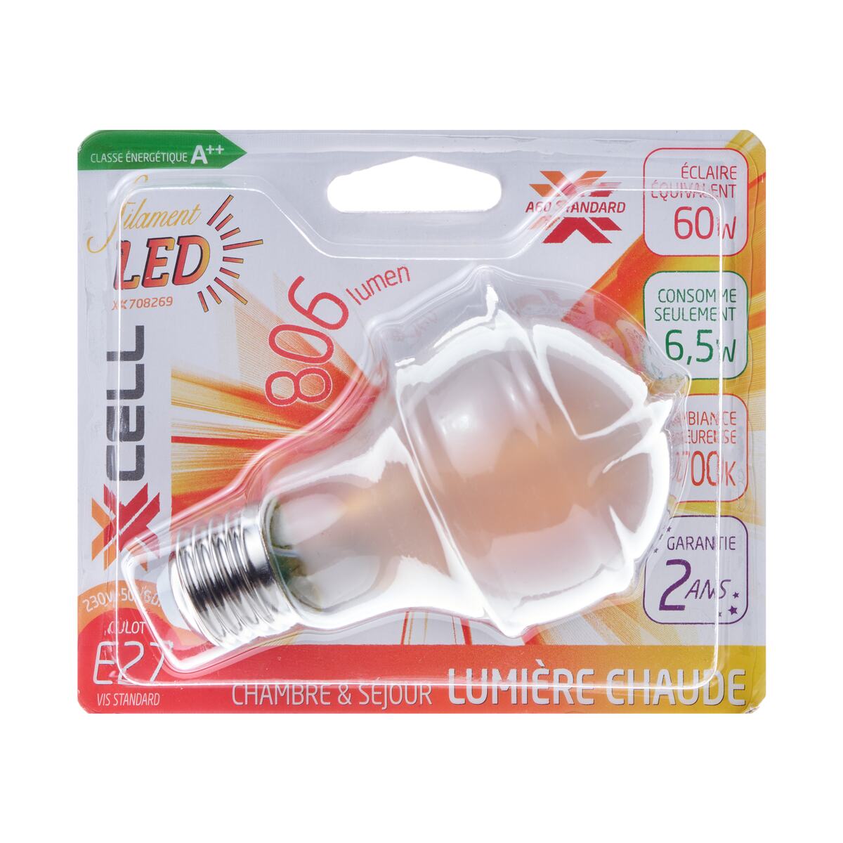 Ampoule LED STANDARD 60W E27 65 mm jaune 11 x 6,5 cm 4MURS