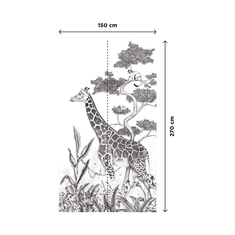 Décor mural panoramique L BLACK JUNGLE GIRAFE 150 x 270 cm