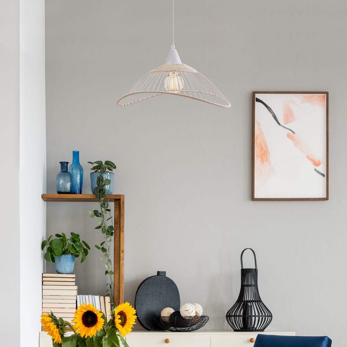 SEYNAVE Suspension KASTELLI RATTAN blanc et beige 24,5 x 45 cm 4MURS